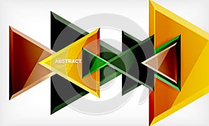Triangles repetiton geometric abstract background, multicolored glossy triangular shapes, hi-tech poster cover design or