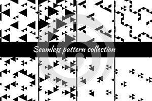 Triangles, rhombuses, diamonds, lozenges, polygons seamless patterns collection. Folk prints. Ethnic ornaments set