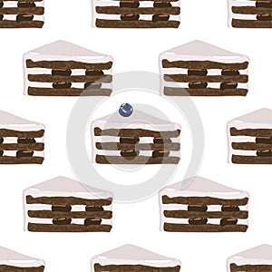 Triangular biscuit cake pieses of chocolate and vanilla creamy tastes covered with berry