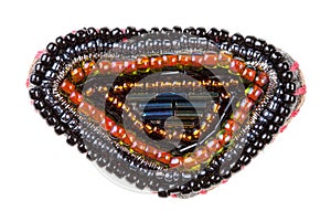 Triangular brooch embroidered beads and bugles