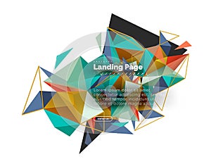 Triangular design abstract background, landing page. Low poly style colorful triangles on white
