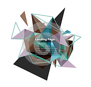 Triangular design abstract background, landing page. Low poly style colorful triangles on white
