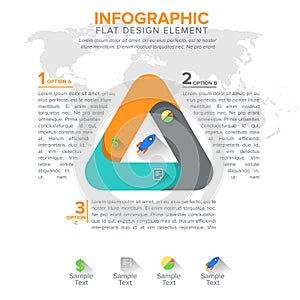 Triangular diagram chart. Triangle with 3 steps parts. Triangle design element