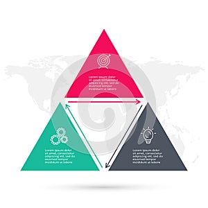 Triangular elements of graph, diagram with 3 steps, options, parts or processes. Infographic template for presentation