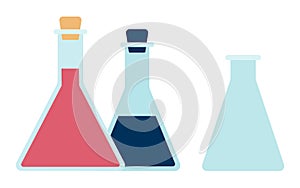Triangular flasks with liquids vector icon flat isolated