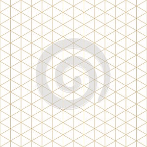 Triangular grid vector seamless pattern. Subtle thin golden lines texture
