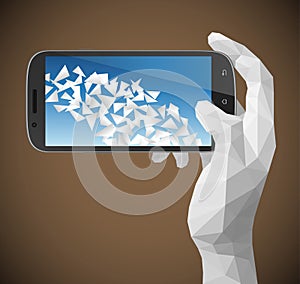 Triangular Hand holding Smartphone