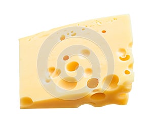 Triangular hunk of yellow medium-hard swiss cheese