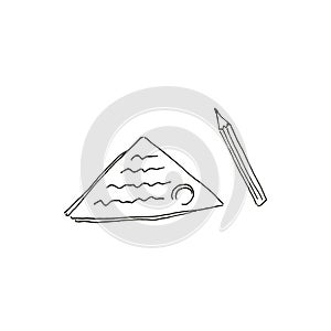 Triangular letter and pencil. Hand drawn vector illustration
