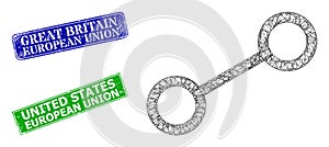 Rubber Great Britain European Union Stamp Imitations and Triangular Mesh Link Icon photo