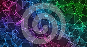 Triangular mesh geometric background with neon gradient, abstract digital network visualization