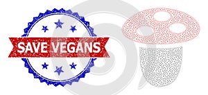 Triangular Mesh Mushroom Icon and Grunge Bicolor Save Vegans Watermark