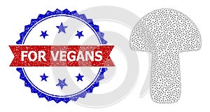 Triangular Mesh Mushroom Icon and Scratched Bicolor For Vegans Seal