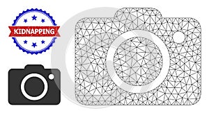 Triangular Mesh Photo Camera Icon and Textured Bicolor Kidnapping Watermark