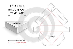 Triangular packaging box die cut template