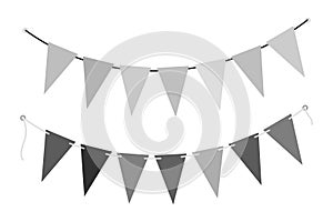Triangular Pennant garlands on string in grayscale. Black Day greeting design elements concept Set 2