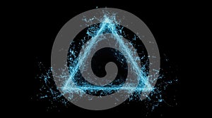 A triangular portal glows with sparks and light flares, showcasing a stunning light blue hue against a dark backdrop