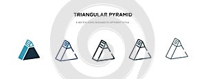 Triangular pyramid icon in different style vector illustration. two colored and black triangular pyramid vector icons designed in