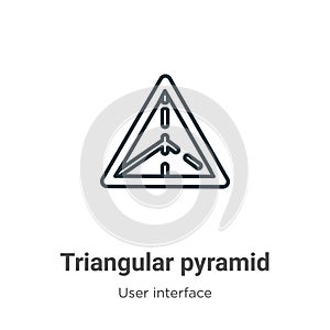 Triangular pyramid outline vector icon. Thin line black triangular pyramid icon, flat vector simple element illustration from