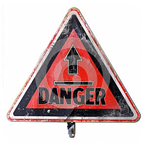 a triangular red warning sign with the word 