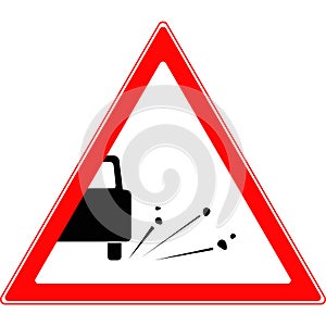 Triangular road sign, gravel ejection. Vector image. photo