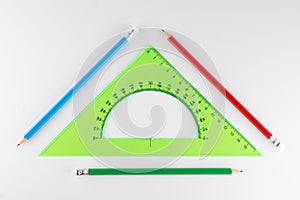 Triangular ruler for studying at school isolated