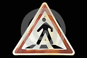 Triangular rusty ginger border road sign `Pedestrian crossing`