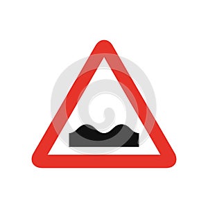 Triangular traffic signal in white and red, isolated on white background. Warning of humb or rough road