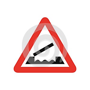 Triangular traffic signal in white and red, isolated on white background. Warning of movable bridge