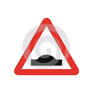 Triangular traffic signal in white and red, isolated on white background. Warning of road hump