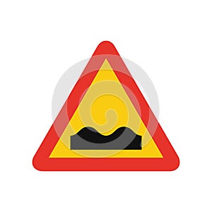 Triangular traffic signal in yellow and red, isolated on white background. Temporary warning of humb or rough road