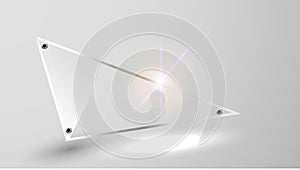 Triangular transparent frame on a white background with lens flare. can be used for internet