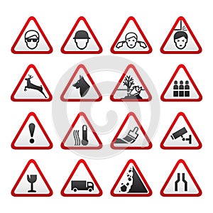 Triangular Warning Hazard Signs set