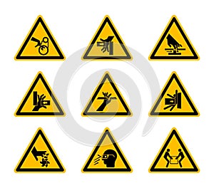 Triangular Warning Hazard Symbols labels Isolate On White Background,Vector Illustration