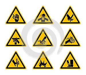 Triangular Warning Hazard Symbols labels Isolate On White Background,Vector Illustration