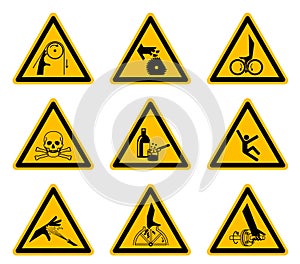 Triangular Warning Hazard Symbols labels Isolate On White Background,Vector Illustration EPS.10