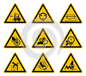 Triangular Warning Hazard Symbols labels Isolate On White Background,Vector Illustration EPS.10