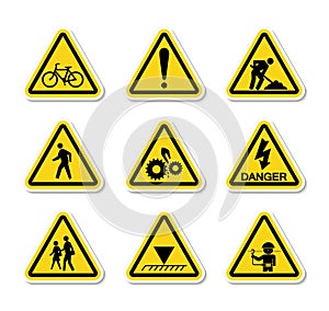 Triangular Warning Hazard Symbols labels Sign Isolate on White Background,Vector Illustration