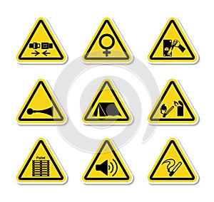 Triangular Warning Hazard Symbols labels Sign Isolate on White Background,Vector Illustration