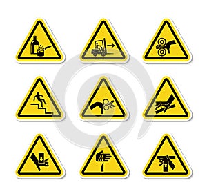 Triangular Warning Hazard Symbols labels Sign Isolate on White Background,Vector Illustration