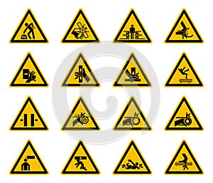 Triangular Warning Hazard Symbols labels On White Background