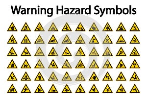 Triangular Warning Hazard Symbols labels On White Background photo