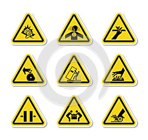 Triangular Warning Hazard Symbols labels On White Background