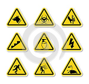 Triangular Warning Hazard Symbols labels On White Background