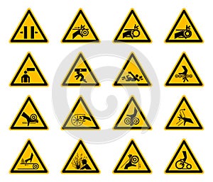 Triangular Warning Hazard Symbols labels On White Background,Vector Illustration