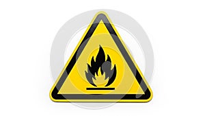 Triangular warning sign with a vivid black flame symbol indicating