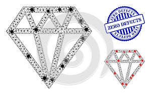 Triangulated Mesh Brilliant Pictograms with Virus Centers and Grunge Round Zero Defects Badge