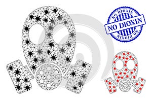 Triangulated Mesh Gas Mask Icons with Virus Elements and Grunge Round No Dioxin Seal