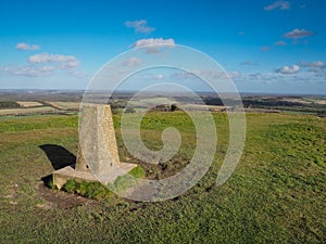 Triangulation point at the top of Beacon Hill, Burghclere, overlooking Watership Down and countryside of Berkshire