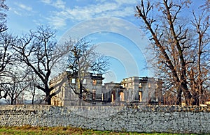 Trianon castle ruins over ancient wall